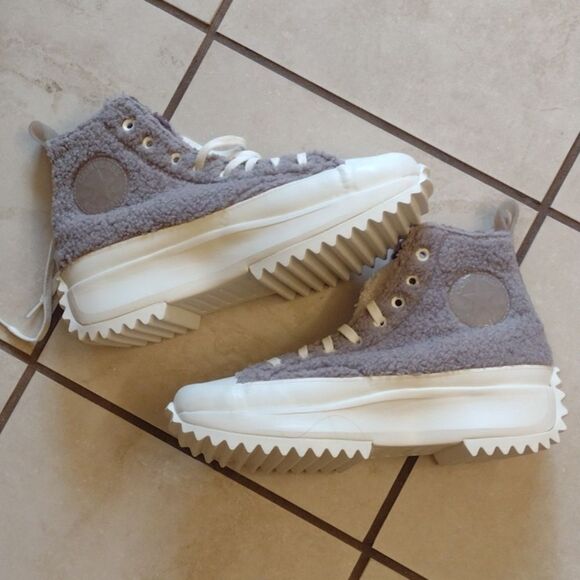 Converse Sherpa Run Star Sneaker Hike High Top Vapor Mauve grey fuzzy 8 - Picture 2 of 11